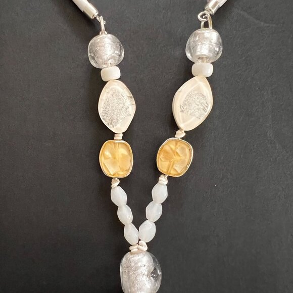 Chico's Abigail Tassel Necklace Mixed Beads Leather Cord Adjustable Chain Lariat - Picture 8 of 14